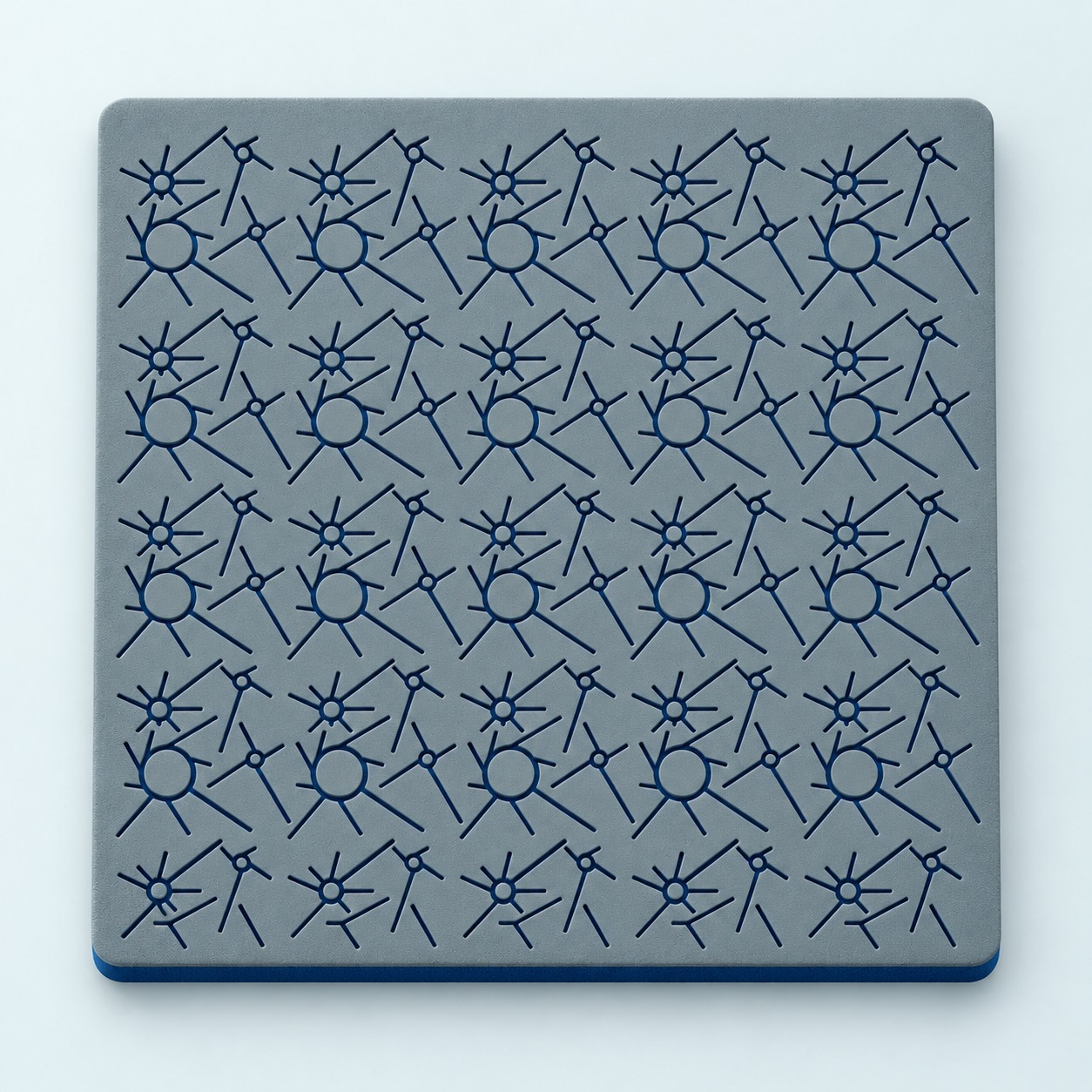 Visualización del diseño Compass en azul con círculos y trazos diagonales